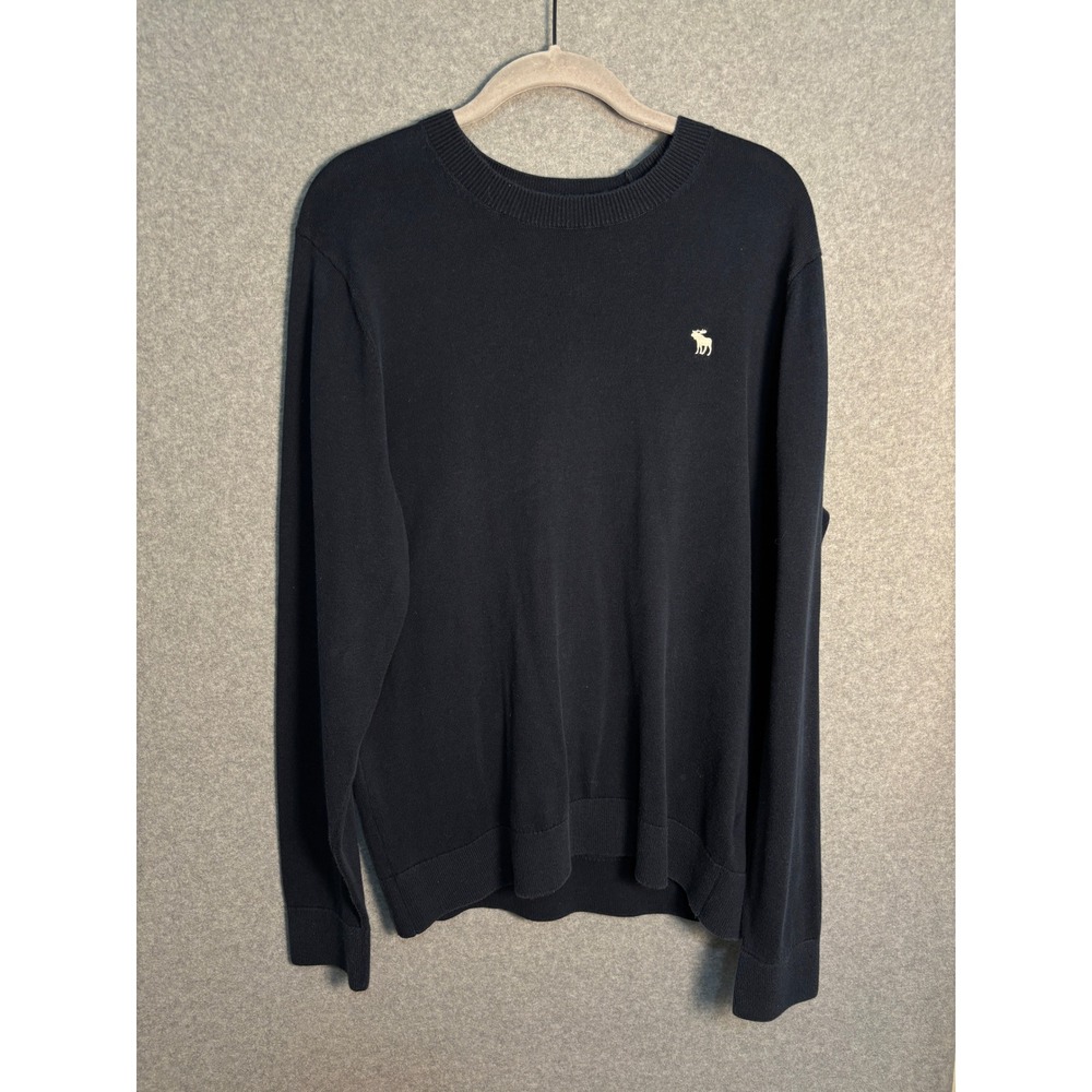 Abercrombie & Fitch Men's Navy Crewneck Sweater Large Cotton Logo Pullover